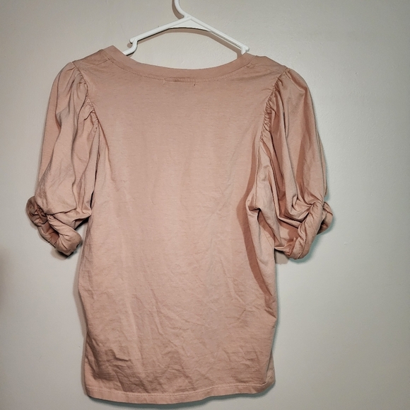 Seven for all Mankind Shirt Size Medium Tan Ruched Puff Sleeve V Neck Top - Picture 6 of 6